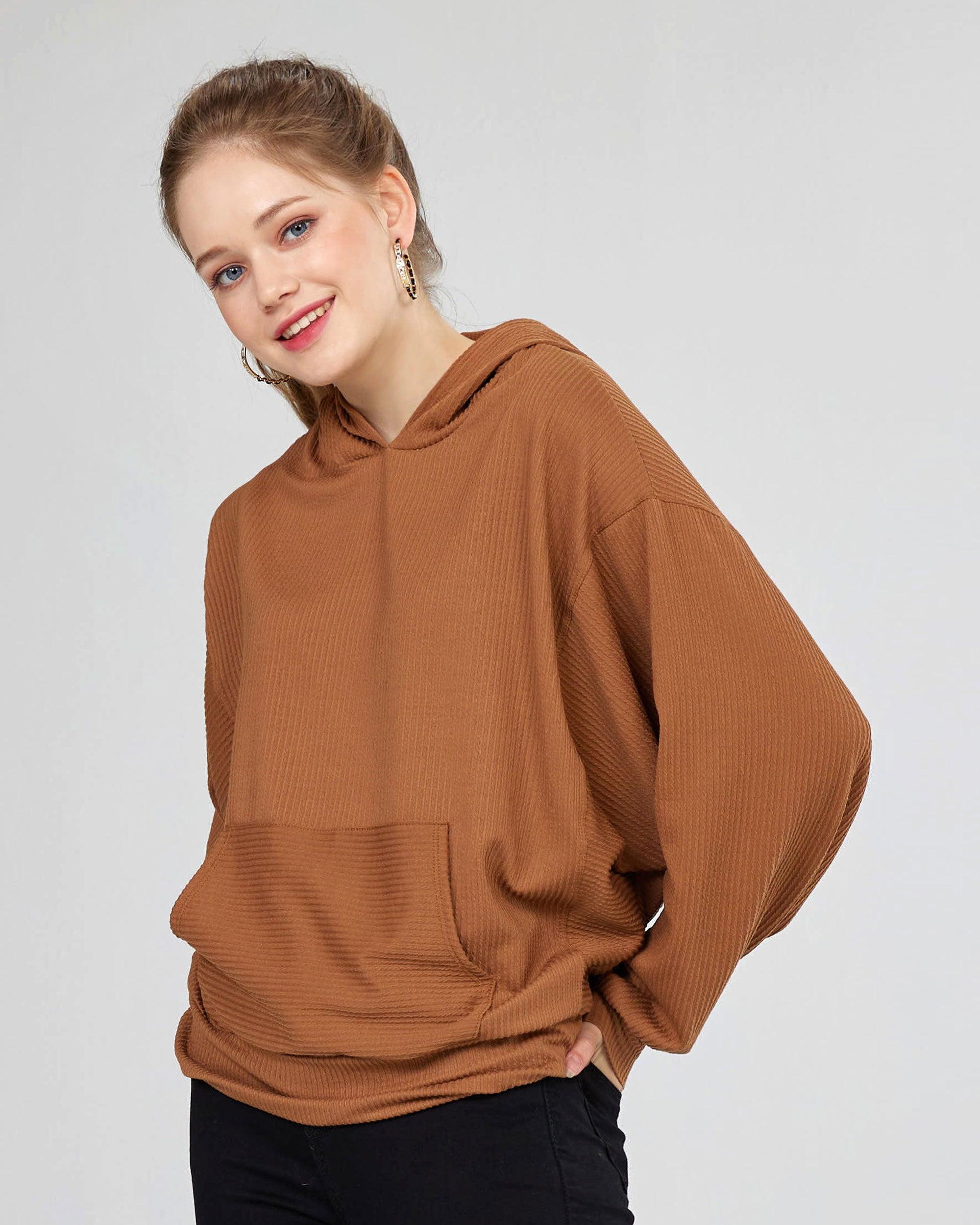 Ribbed Dolman Sleeve Hoodie Caramel