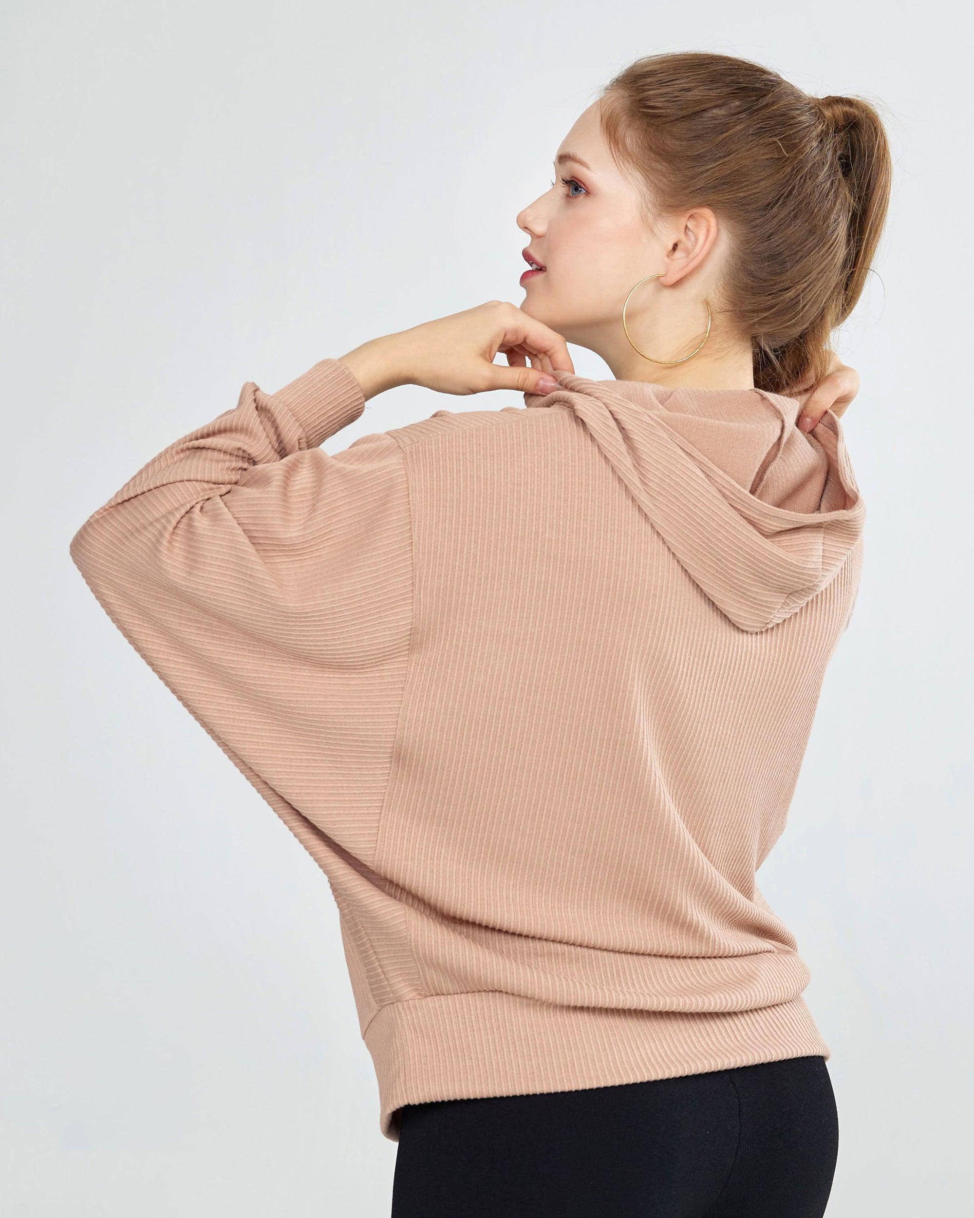 Taupe ribbed dolman sleeve hoodie