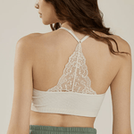 Seamless Triangle lace Ribbed Knit Bralette - Ivory - noflik