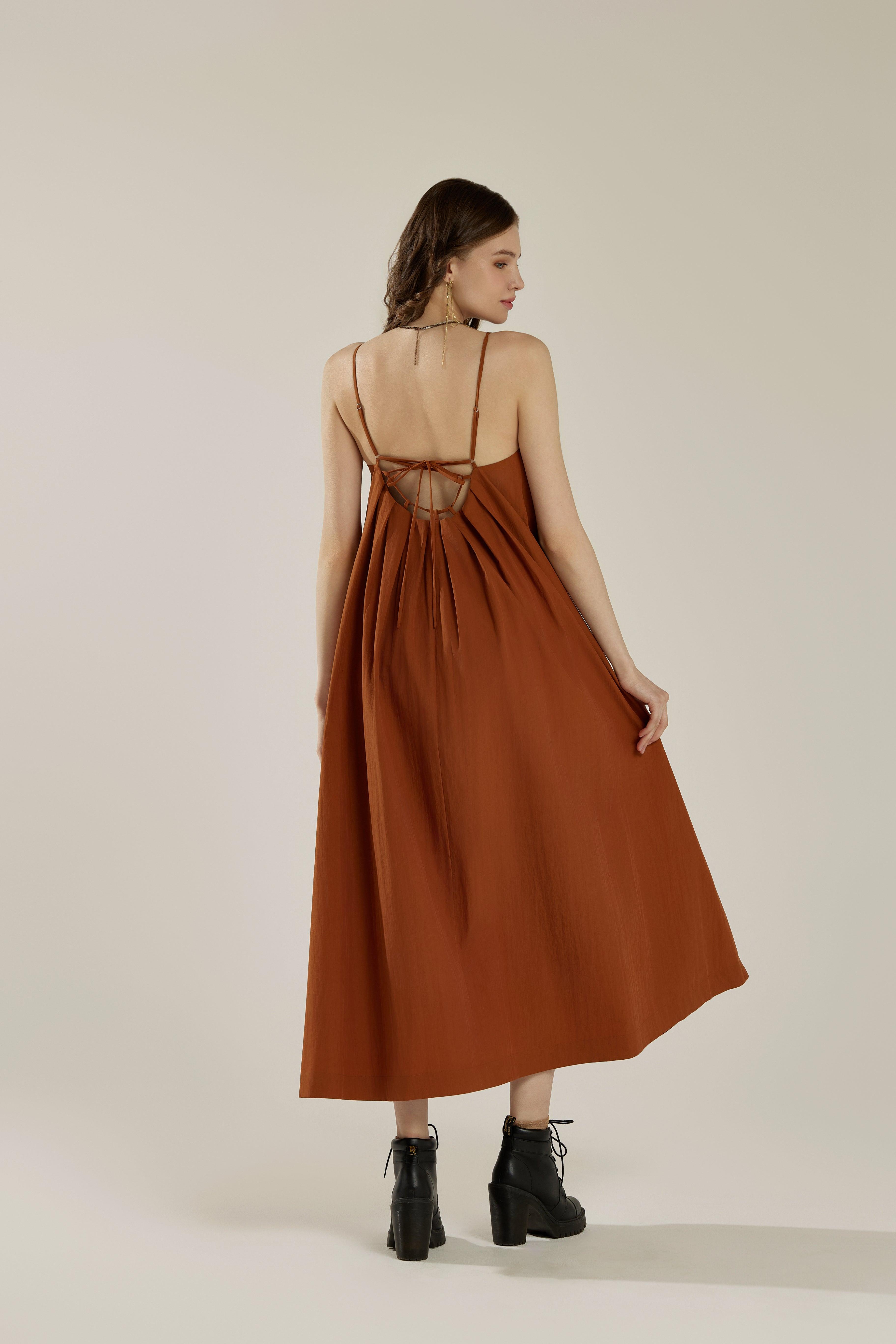 Sleeveless Tuck Detail Maxi Dress with tie back - Nutshell - noflik