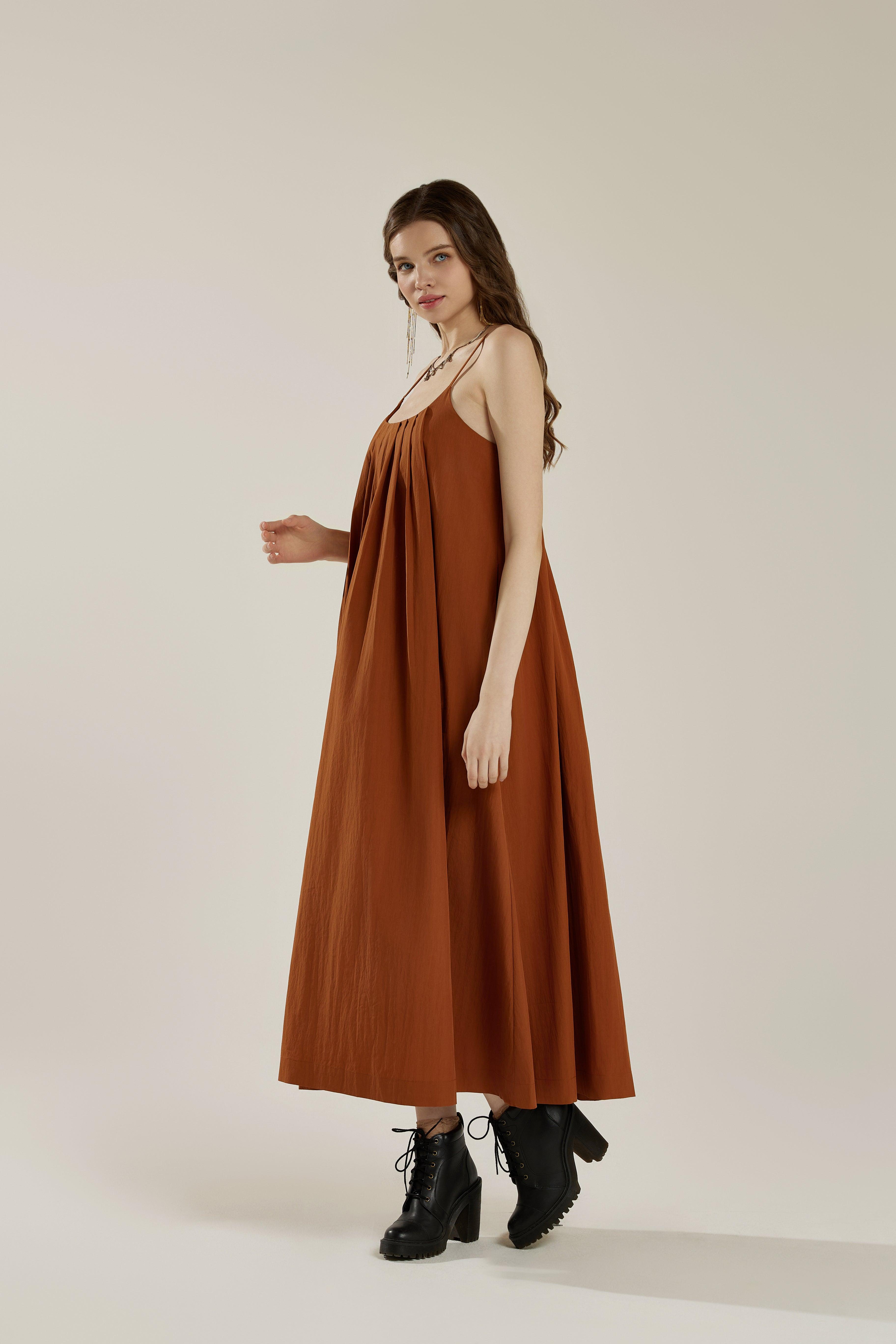 Sleeveless Tuck Detail Maxi Dress with tie back - Nutshell - noflik