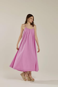 Sleeveless Tuck Detail Maxi Dress with tie back - Pink - noflik