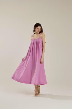 Sleeveless Tuck Detail Maxi Dress with tie back - Pink - noflik