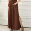 Chocolate Maxi Skirt - Smocked Waist & Patched Pockets
