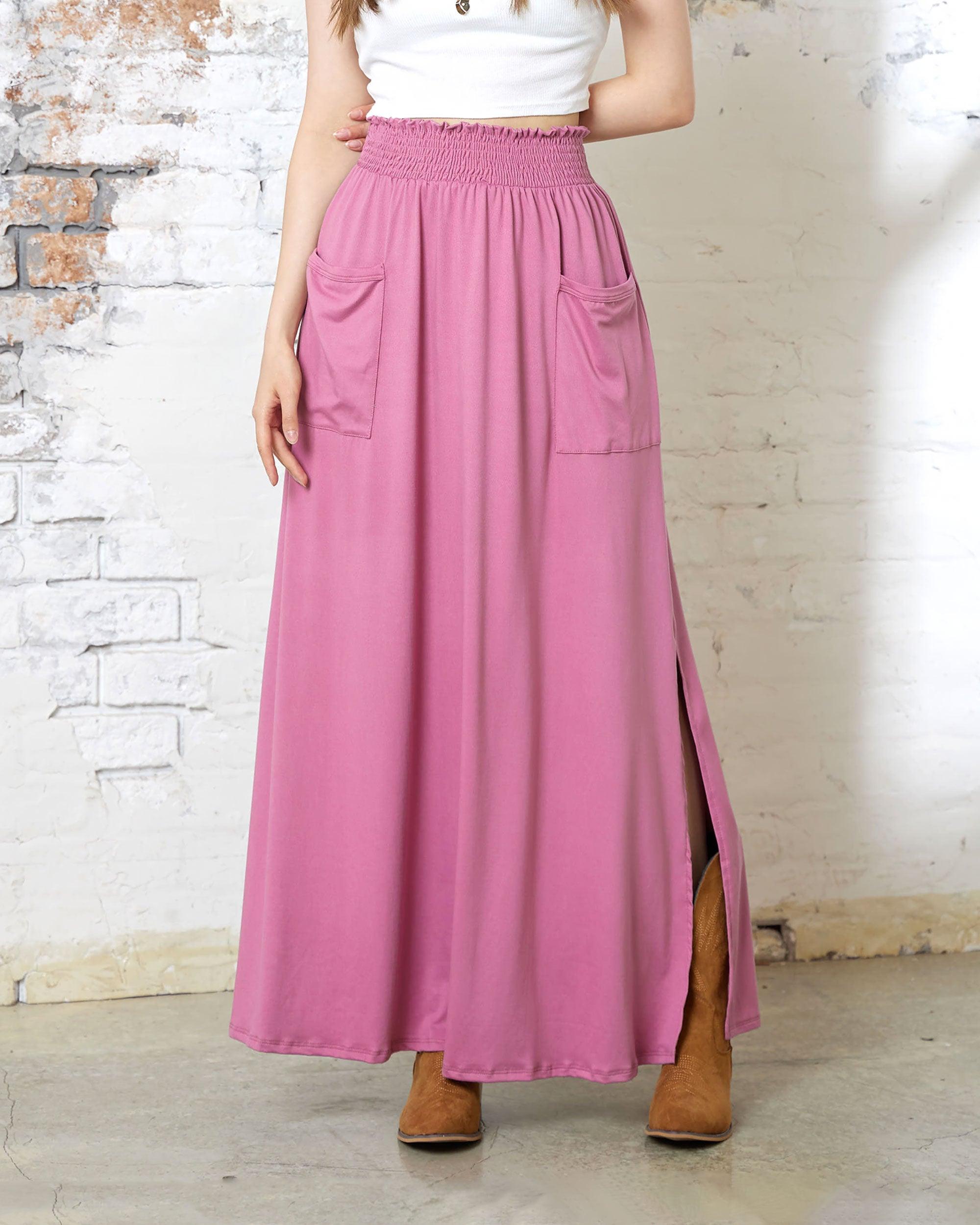 Woodrose Maxi Skirt - Smocked Waist & Patched Pockets