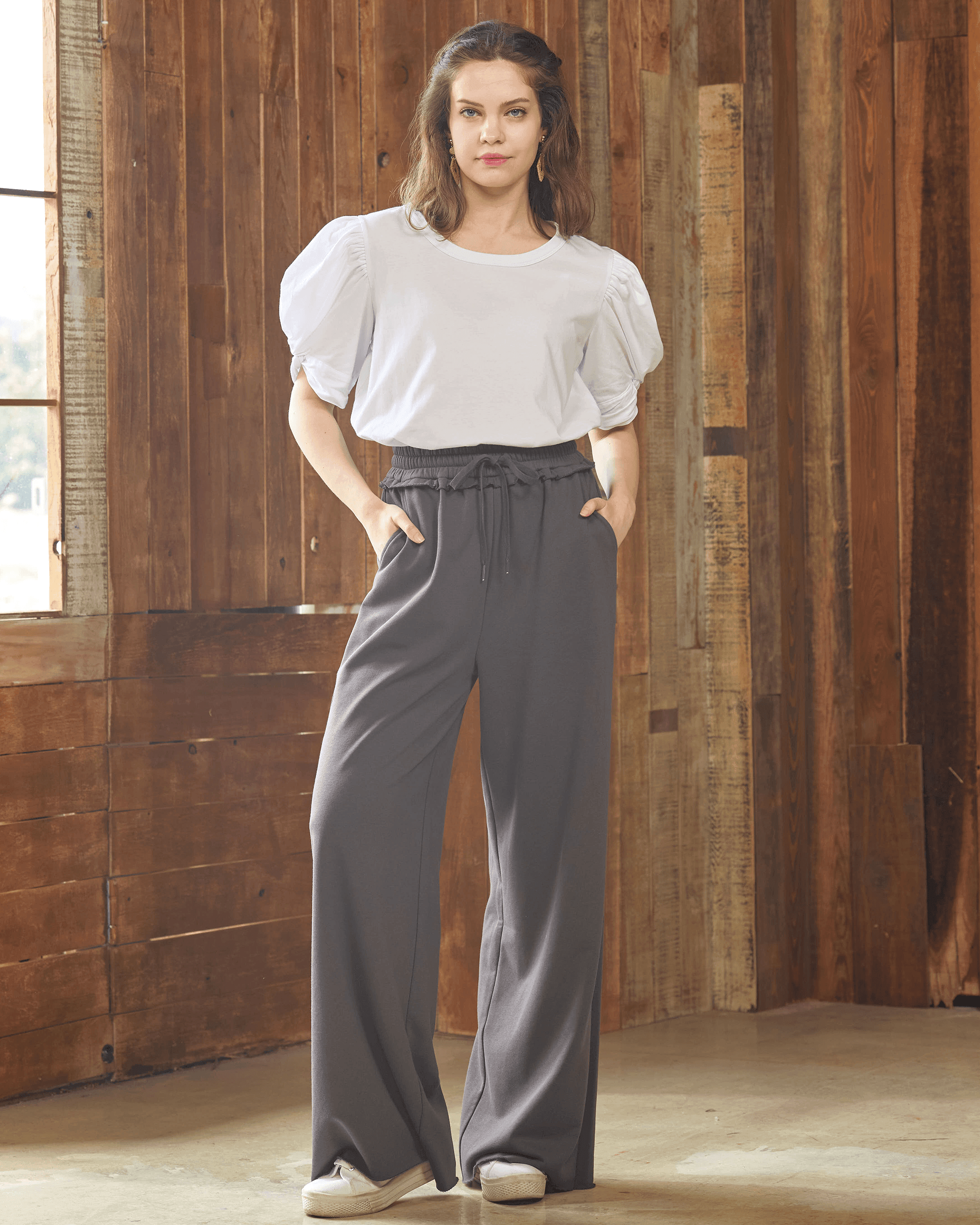 Charcoal Wide Leg Sweatpants