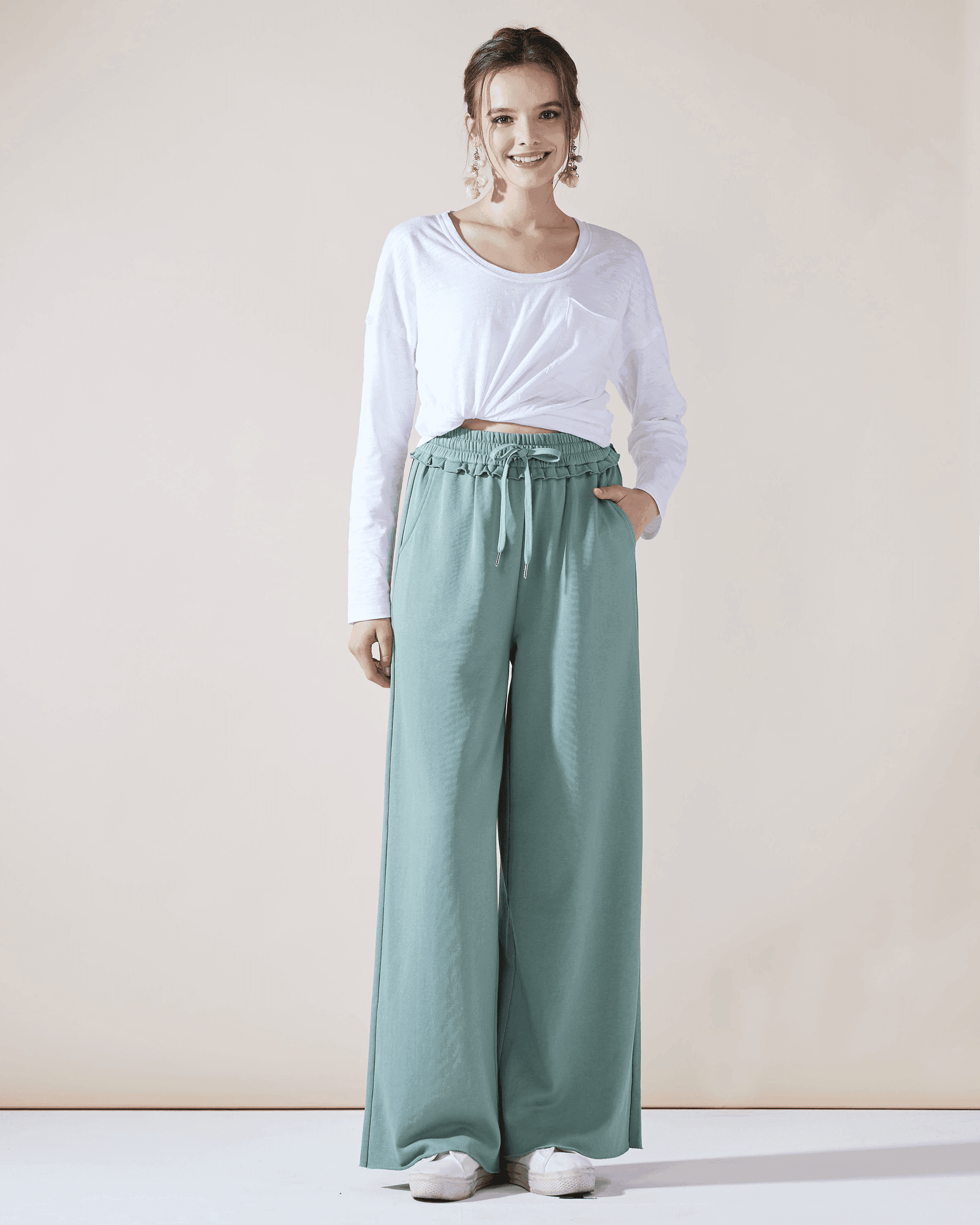 Mint Green Wide Leg Sweatpants