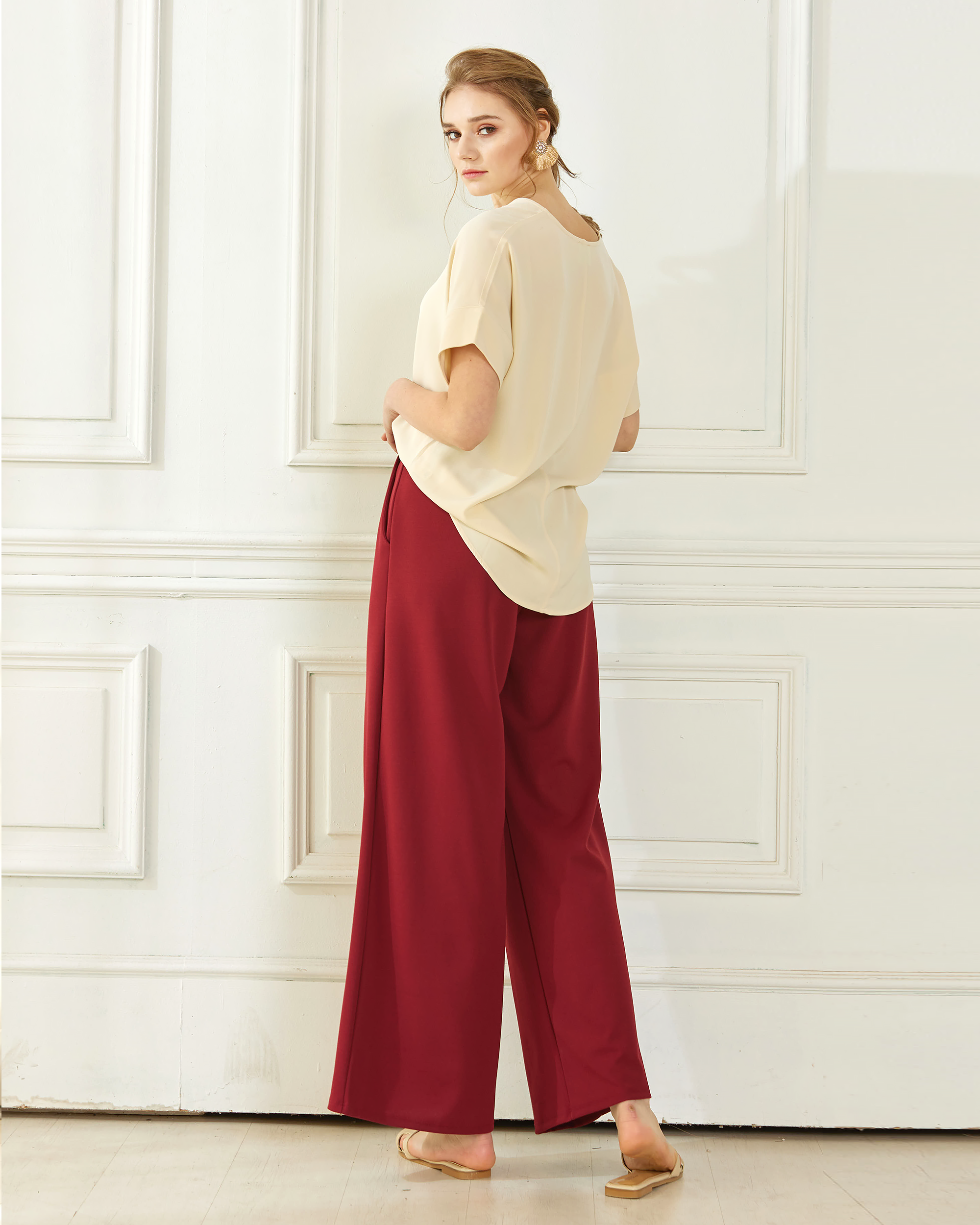 Rust High Waisted Pleated Wide Leg Pants Online