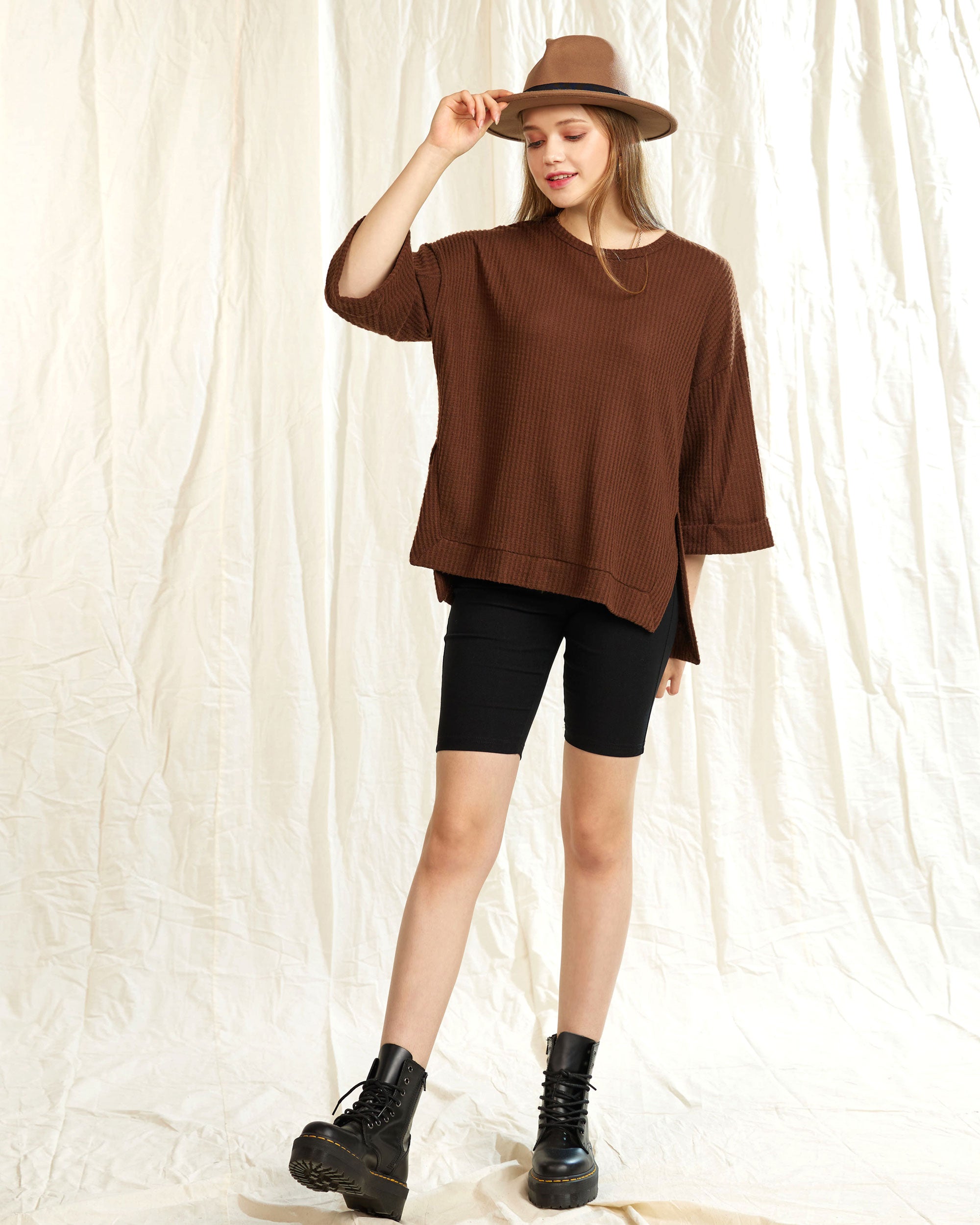 Cappuccino oversized waffle knit top