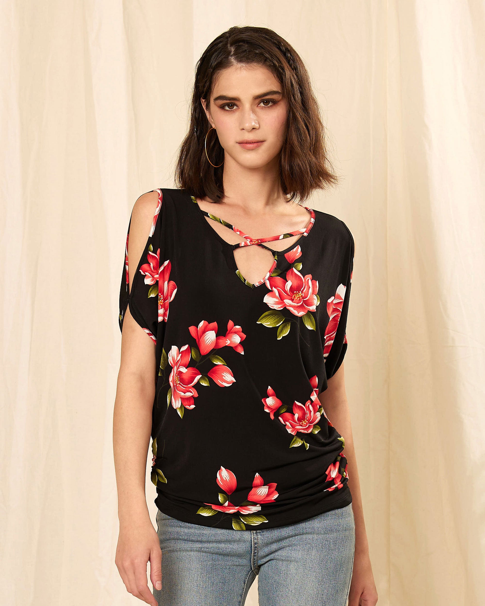 Red Floral Dolman Top: Vibrant & Stylish