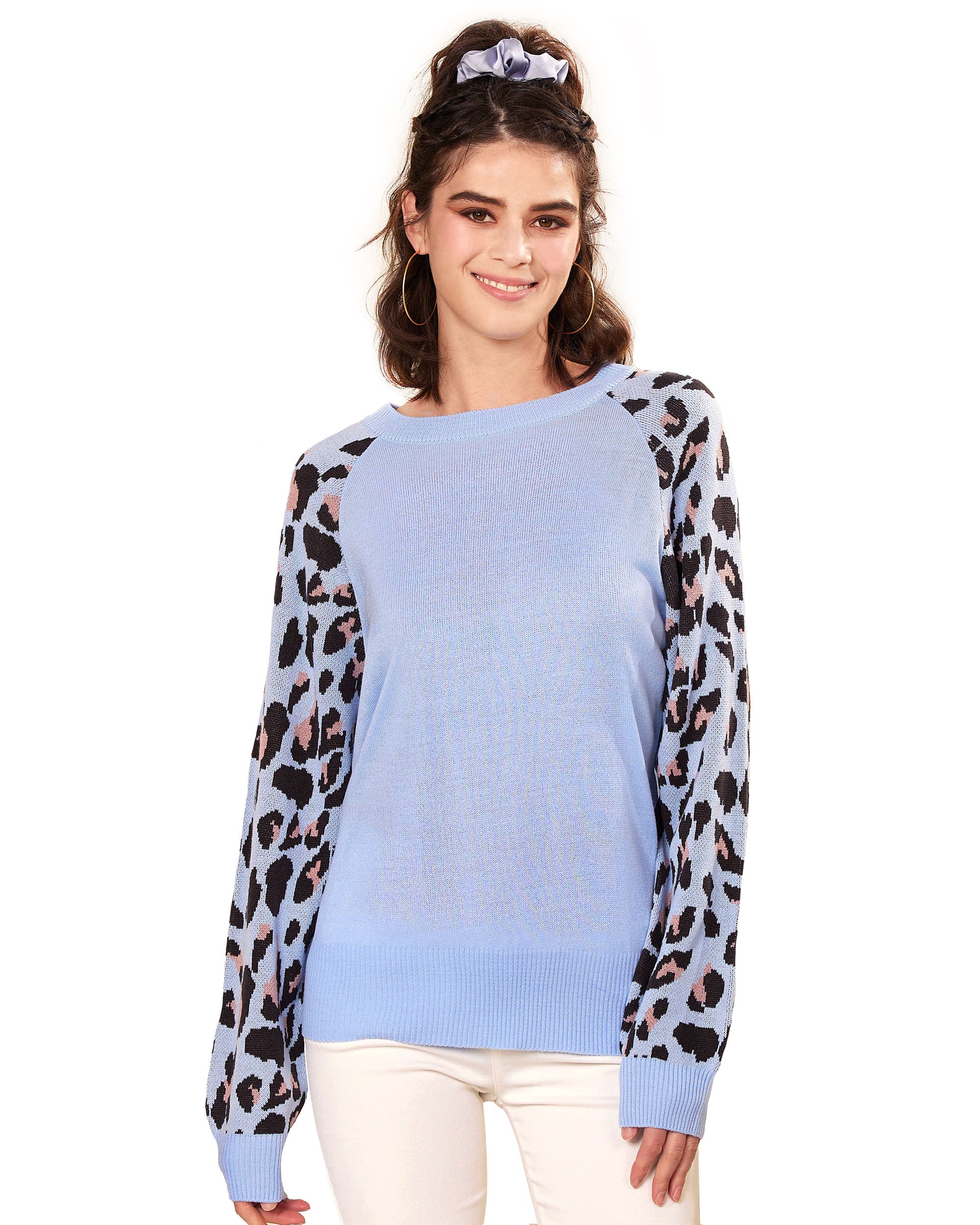 Sky Blue Animal Print Sweater