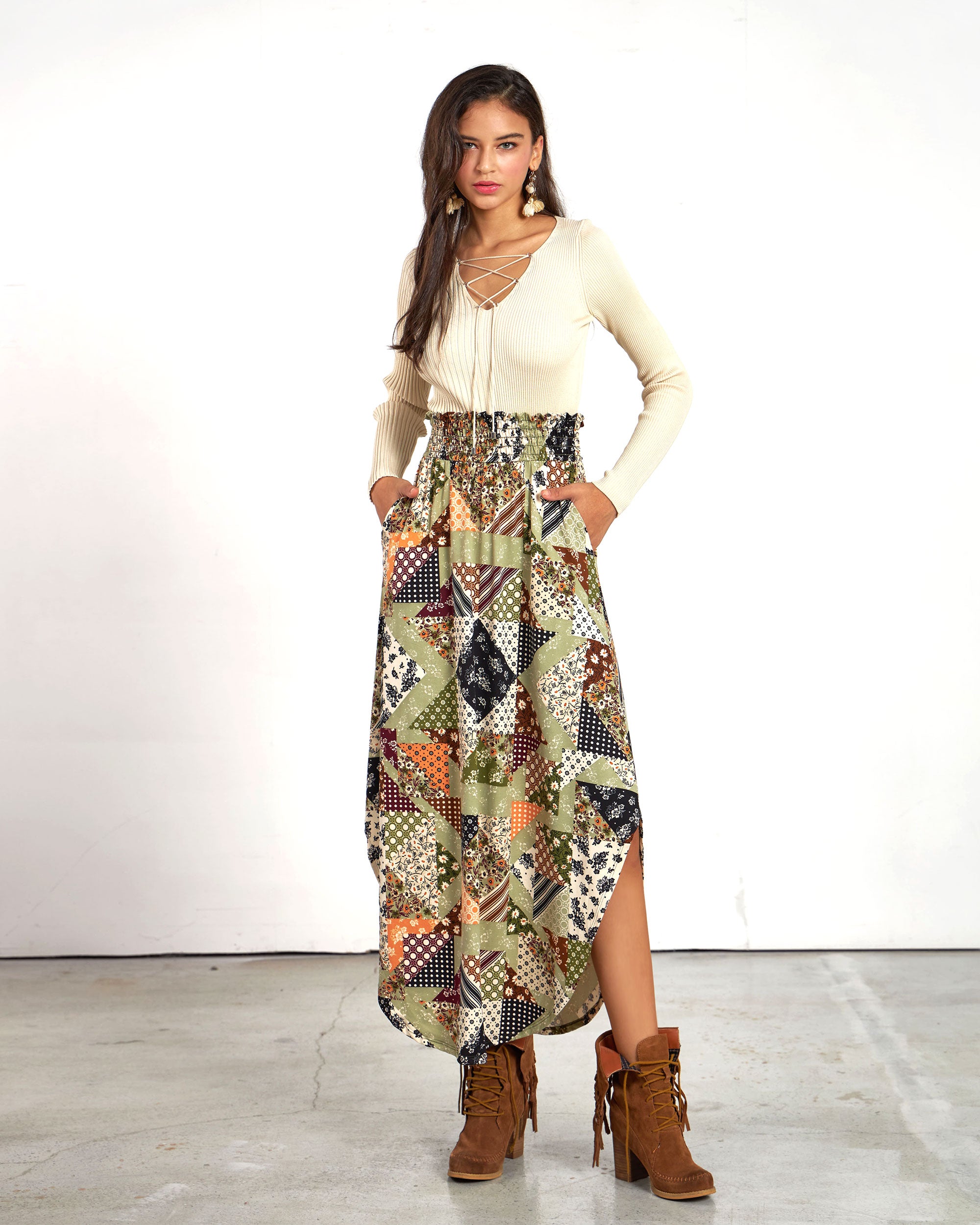 Sage Multi Maxi Skirt: Earthy Chic