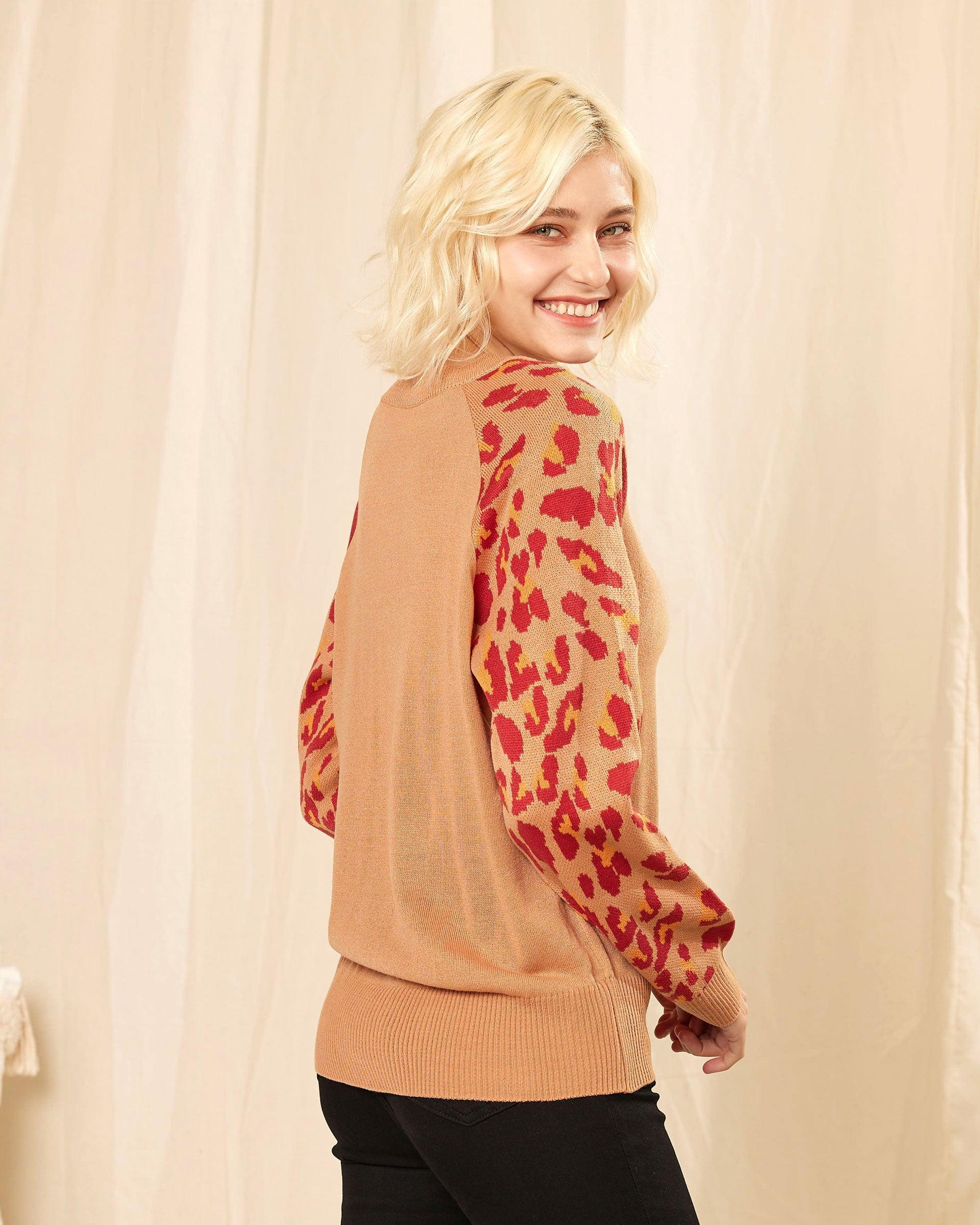 Animal Print Sweater (Leopard) - Camel - noflik