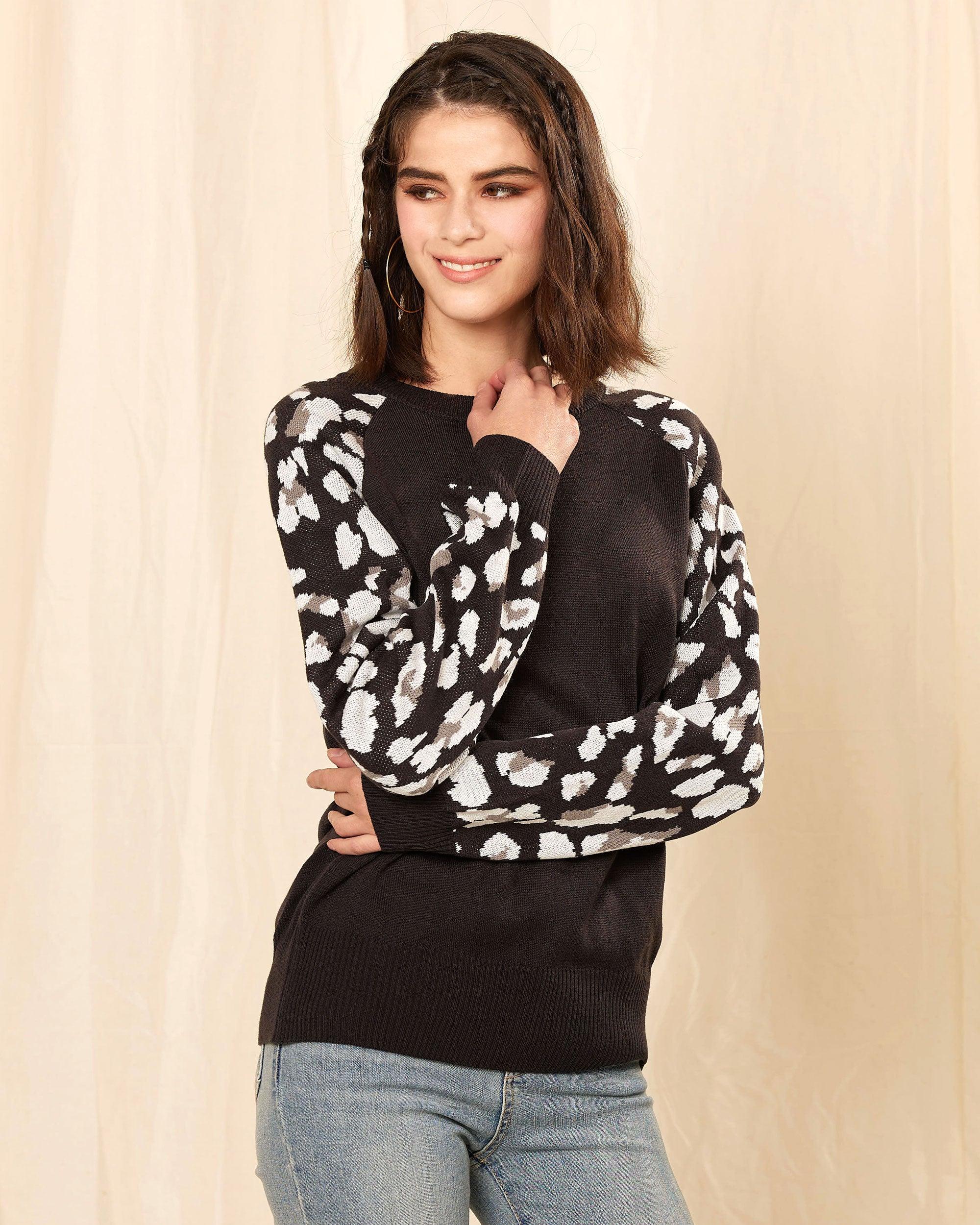 Trendy Dark Grey Animal Print Sweater