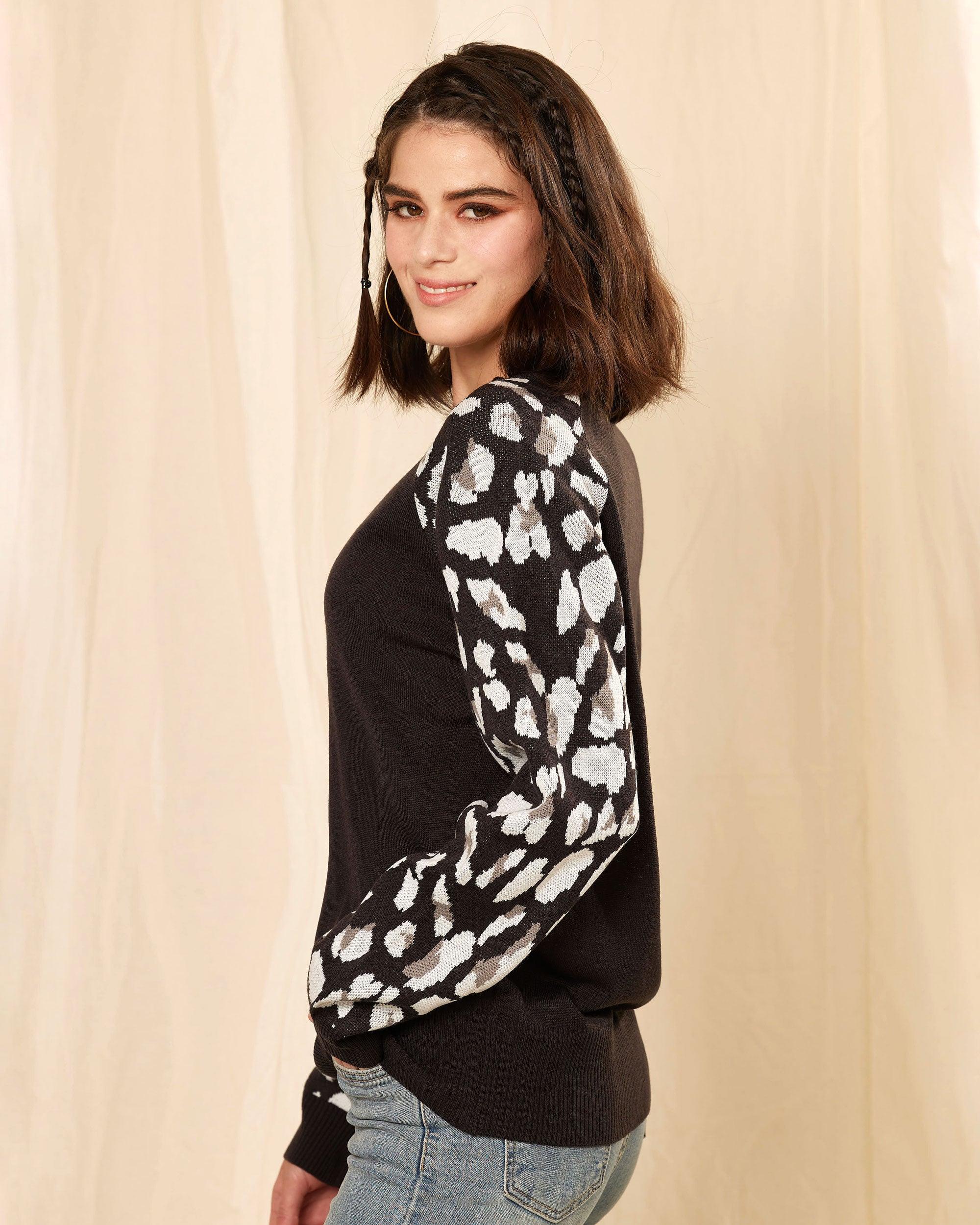 Trendy Dark Grey Animal Print Sweater