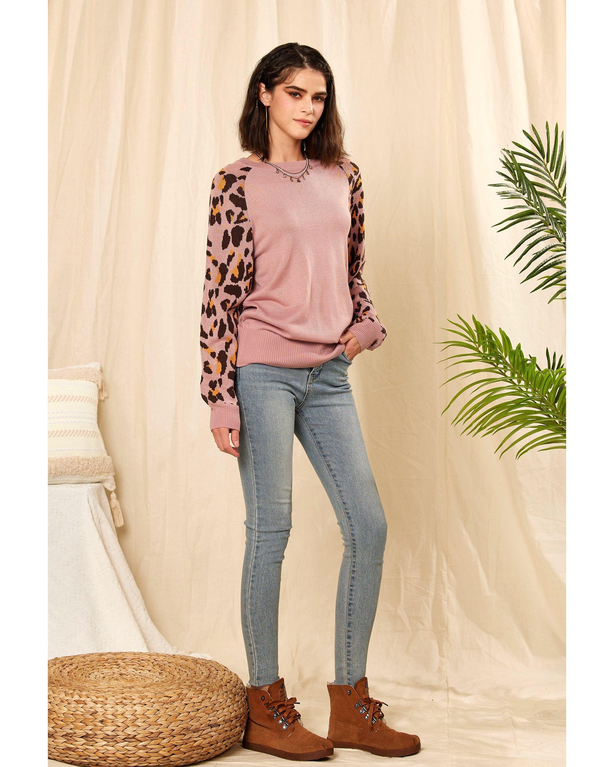 Elegant Mauve Animal Print Sweater