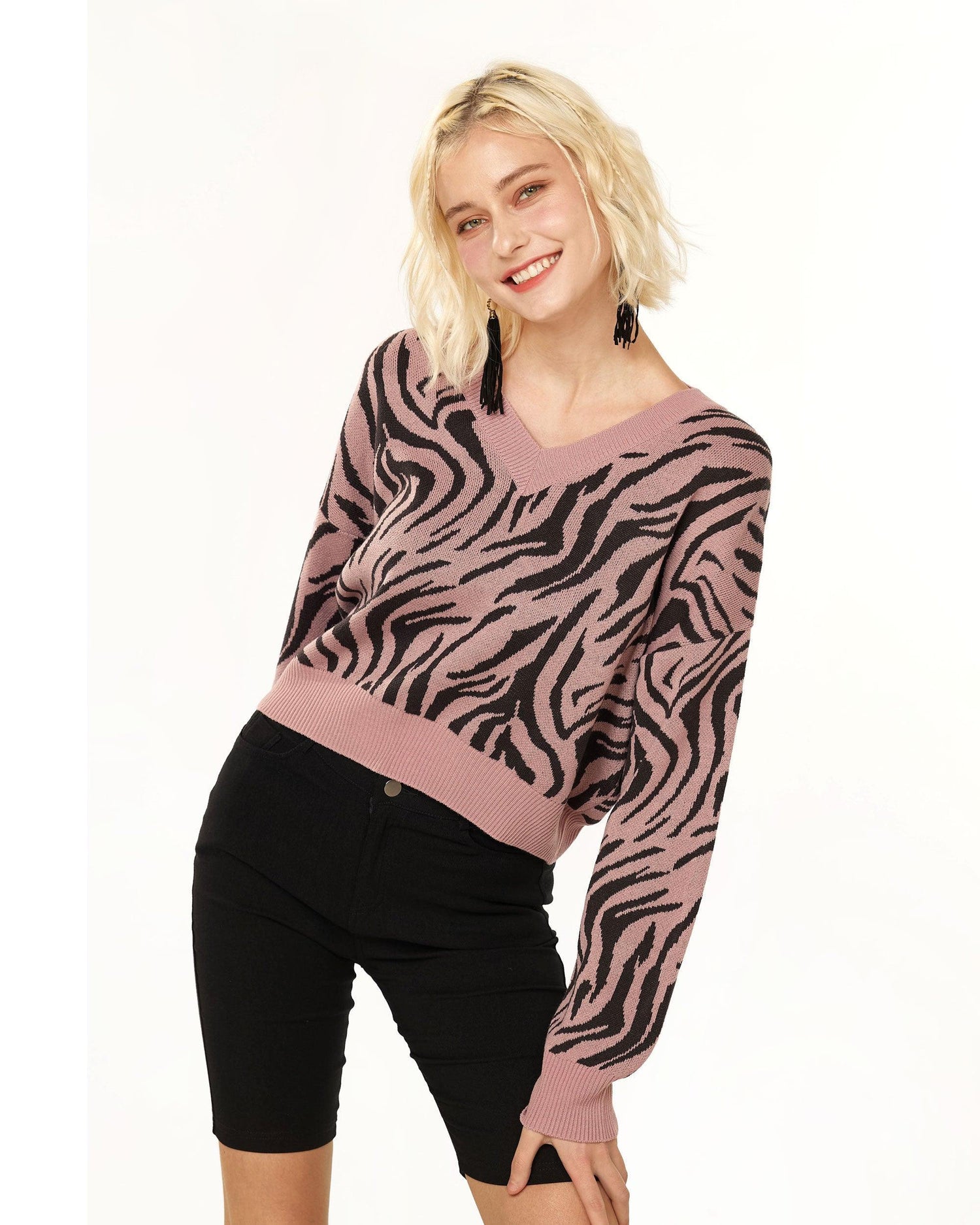 Animal Print Sweater (Zebra) - Mauve - noflik