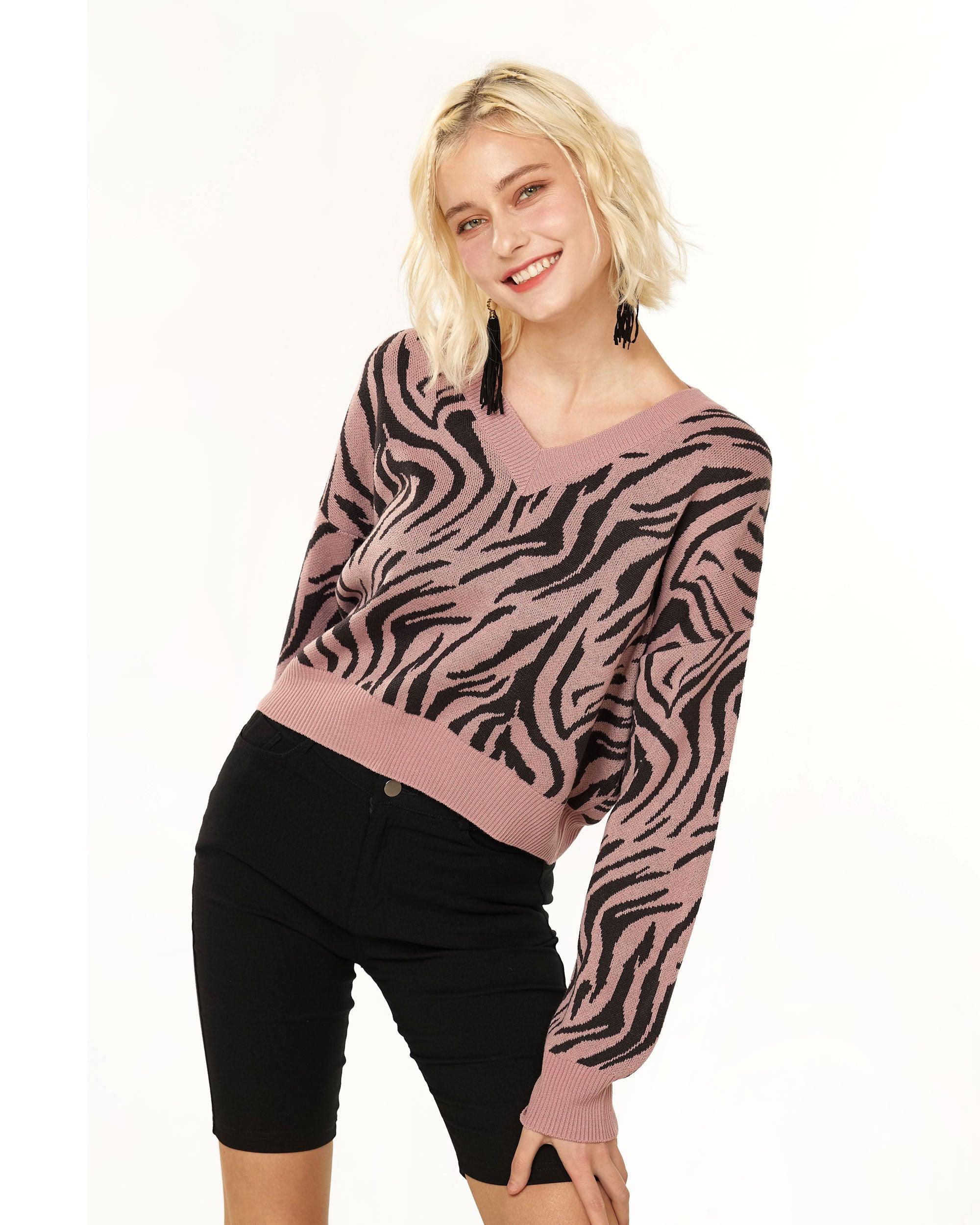 Trendy Mauve Animal Print Sweater