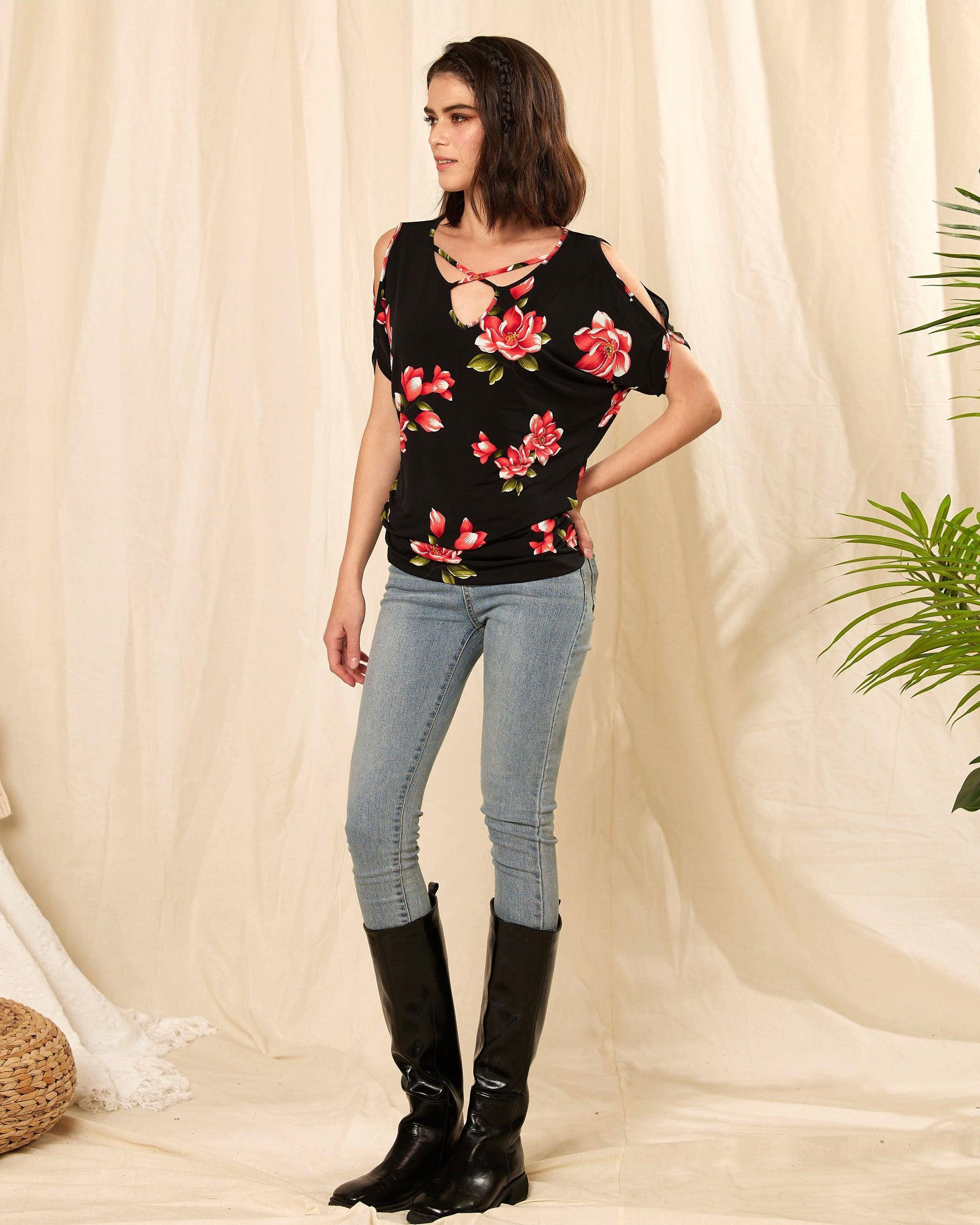 Red Floral Dolman Top: Vibrant & Stylish