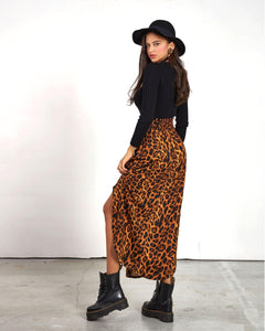 Curved Hem Flowy Maxi Skirt - Amber - noflik