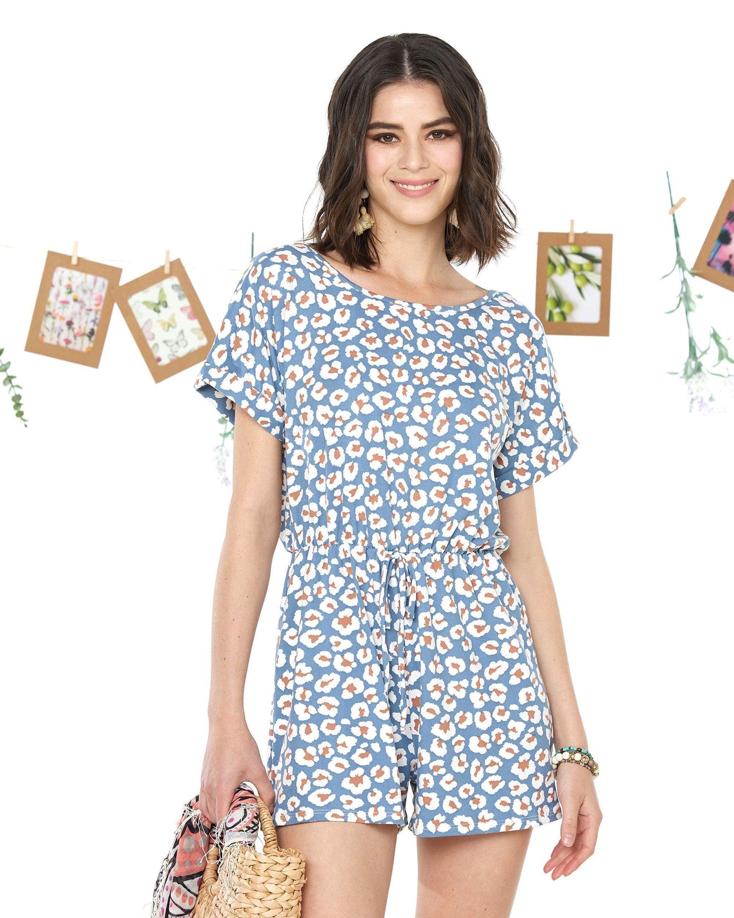 Dolman Sleeve Romper - Leopard Denim - noflik