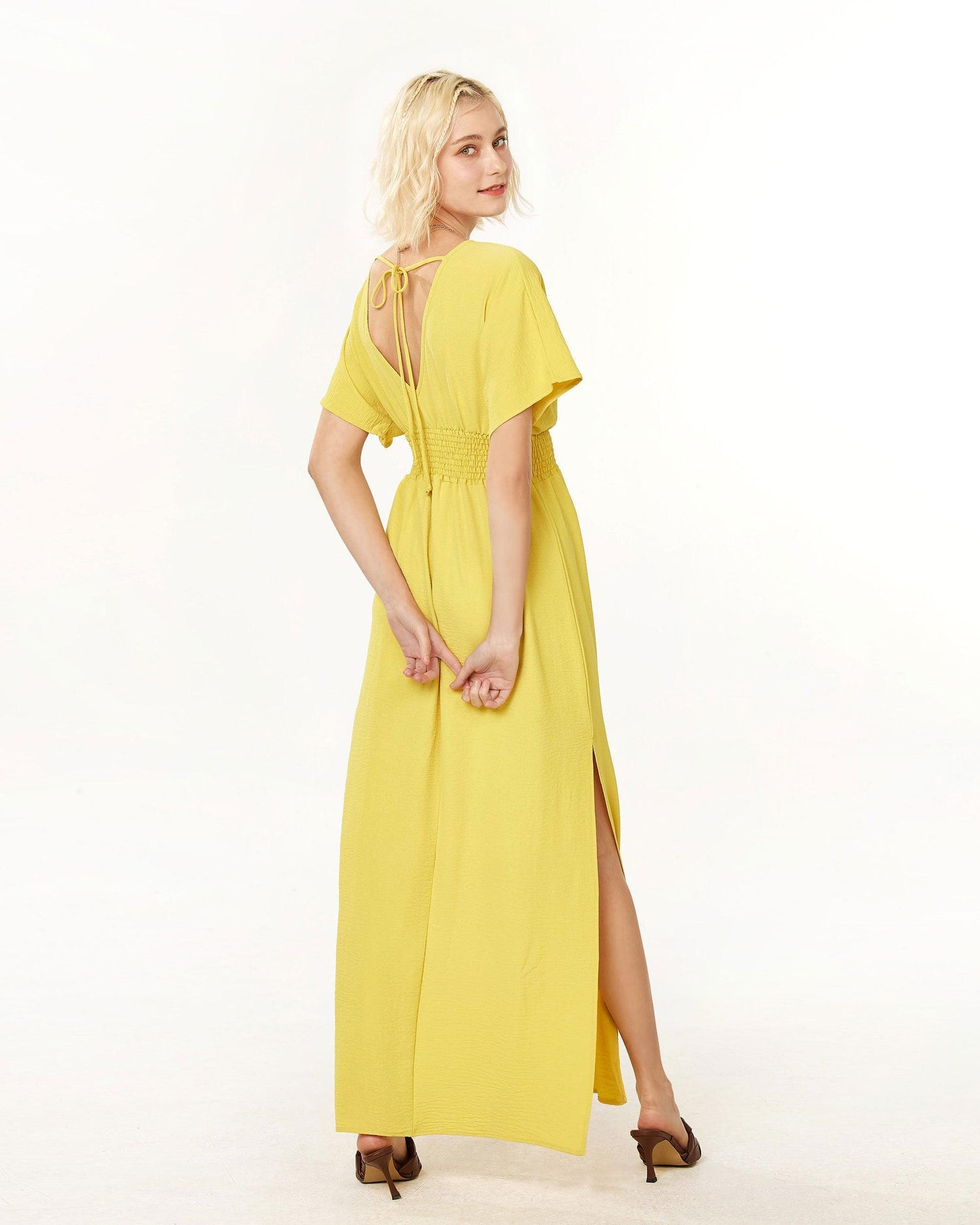 Dolman Sleeve Smocked Maxi Dress - Lime - noflik