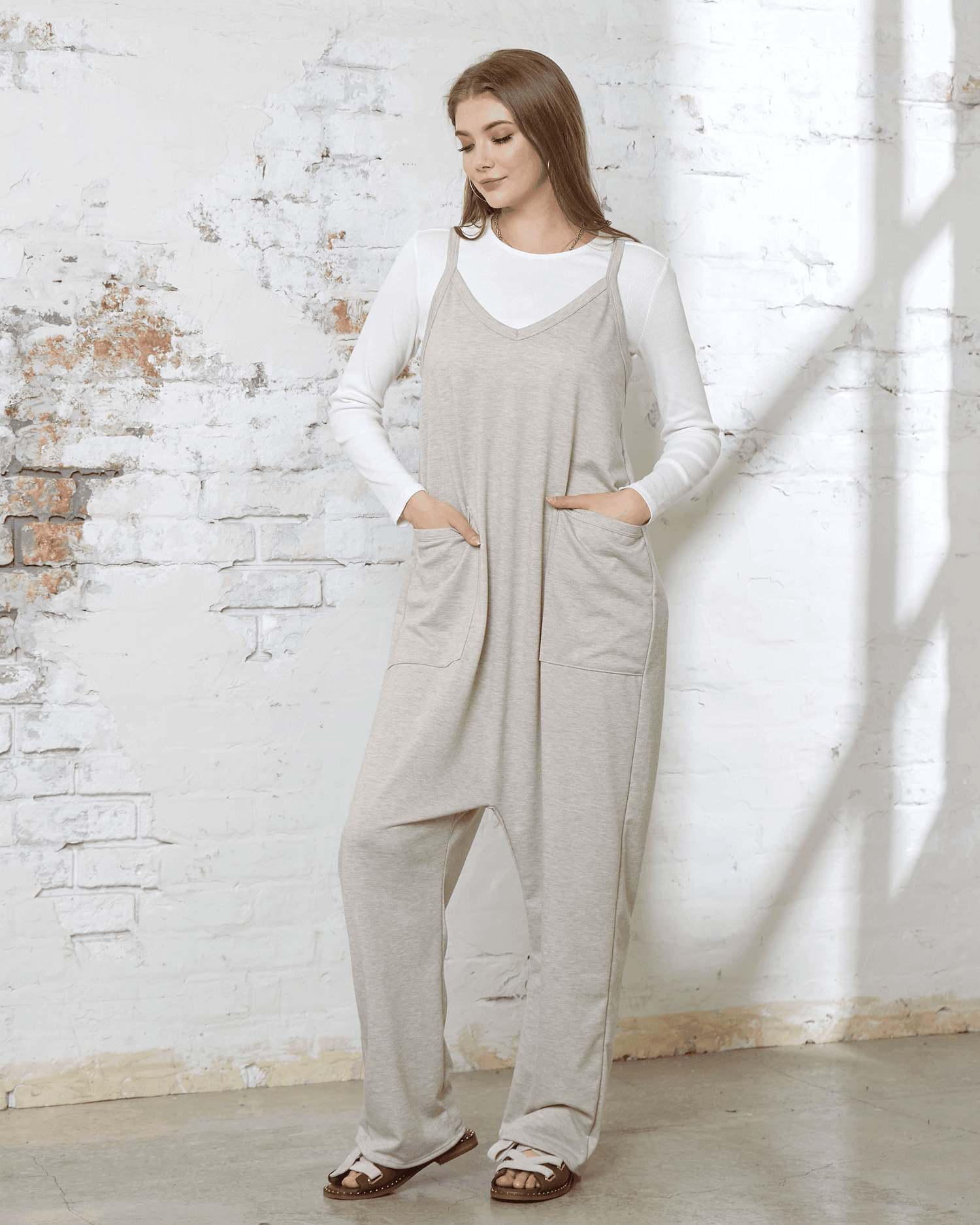 Drop Crotch Harem Jumpsuit - H.Taupe - noflik