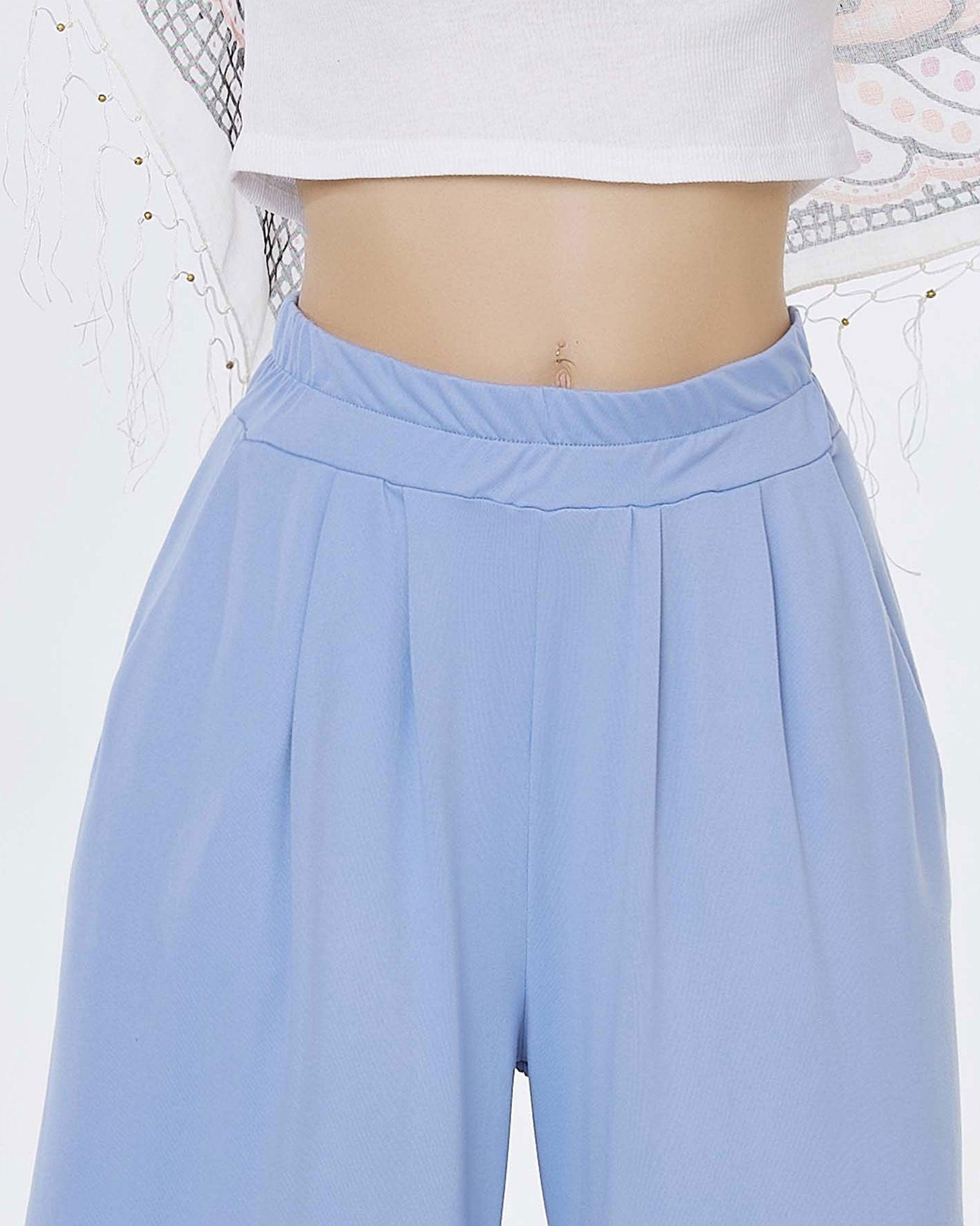 Chambray High Waisted Knit Wide Leg Pants