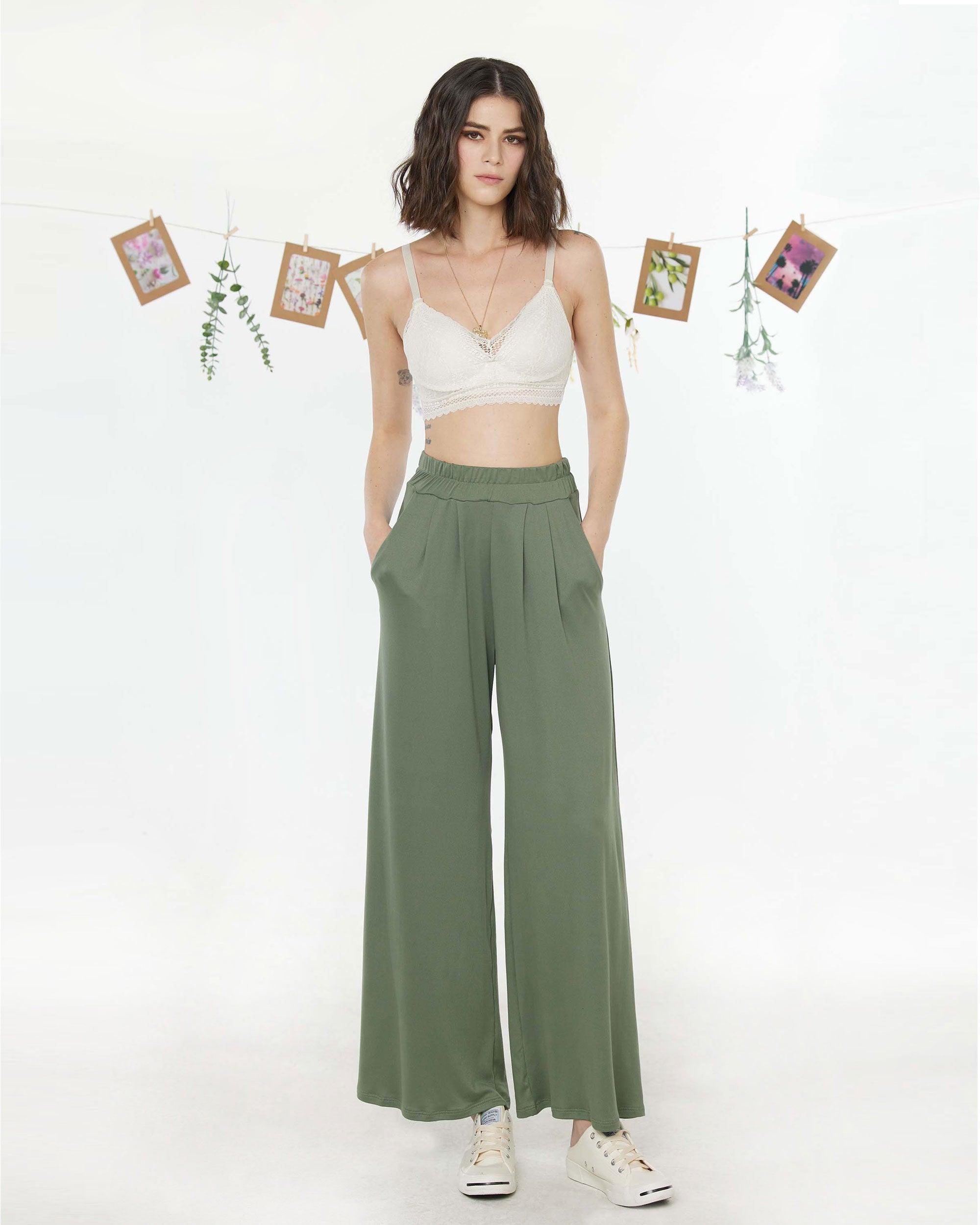 Olive High Waisted Knit Wide Leg Pants for You