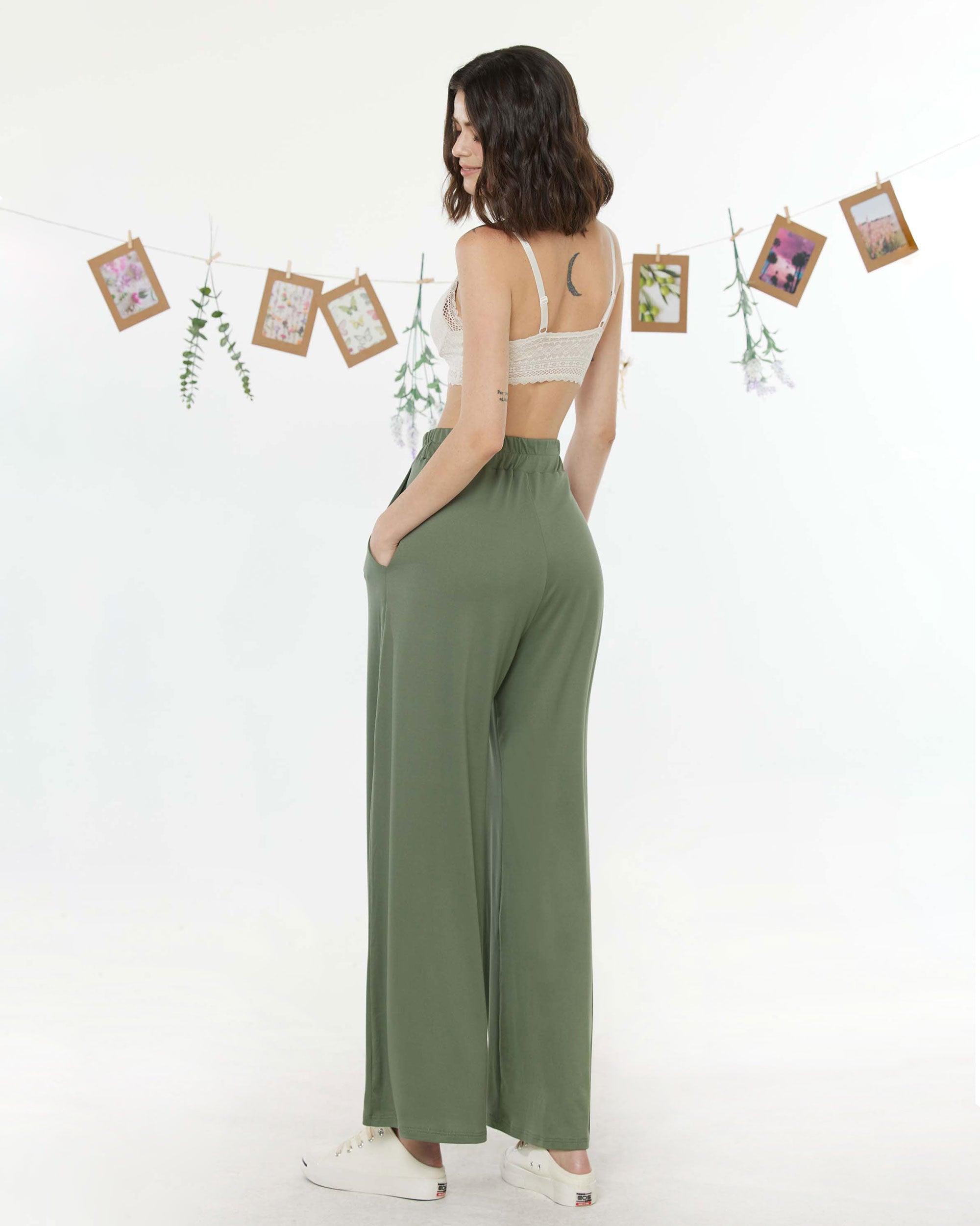 Olive High Waisted Knit Wide Leg Pants for You