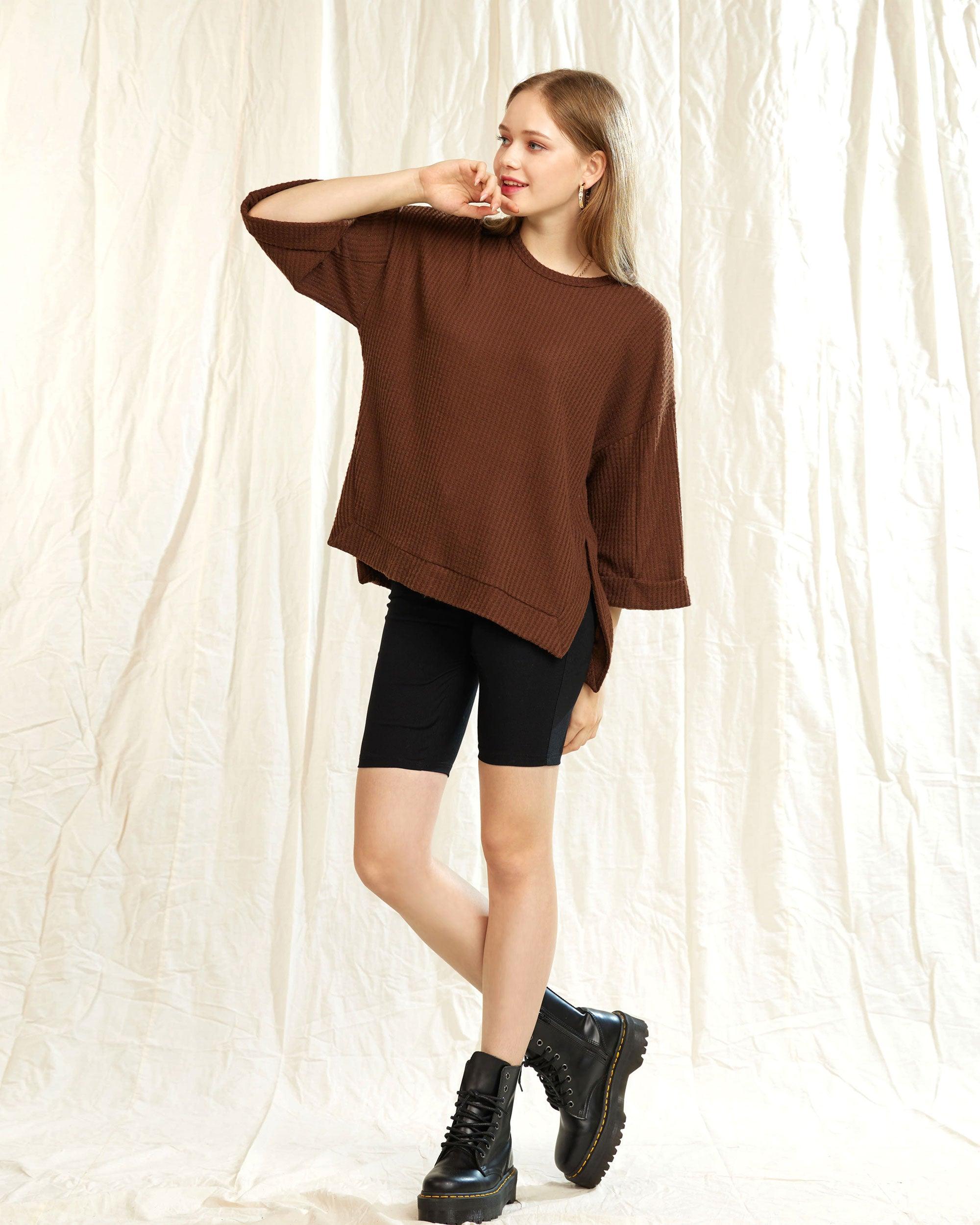 Cappuccino oversized waffle knit top