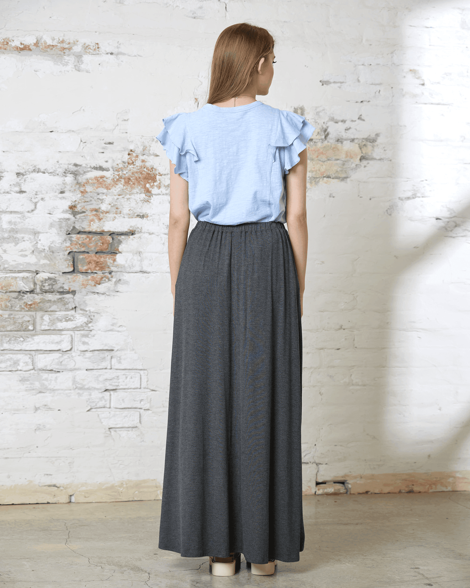 Soft Lightweight Flowy Maxi Skirt - 2T Charcoal - noflik