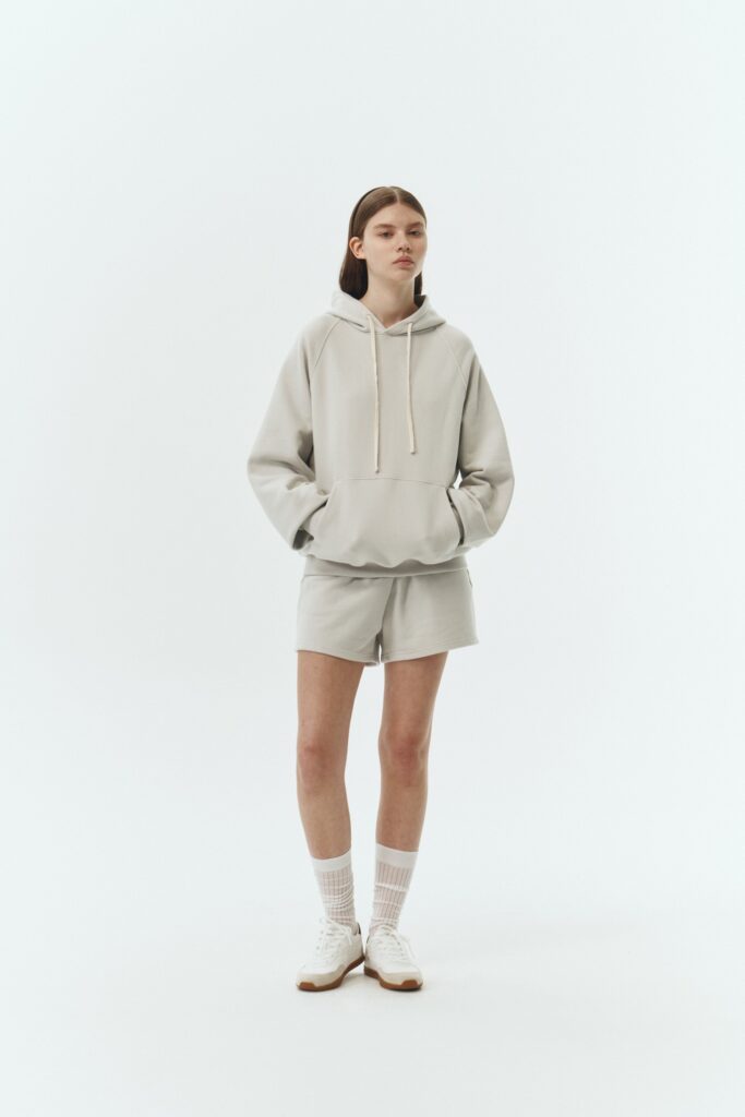 Kaia Shorts in dune, mini-length cotton French terry shorts with an elasticated drawstring waist, side pockets, and back pocket, regular fit, part of a casual set