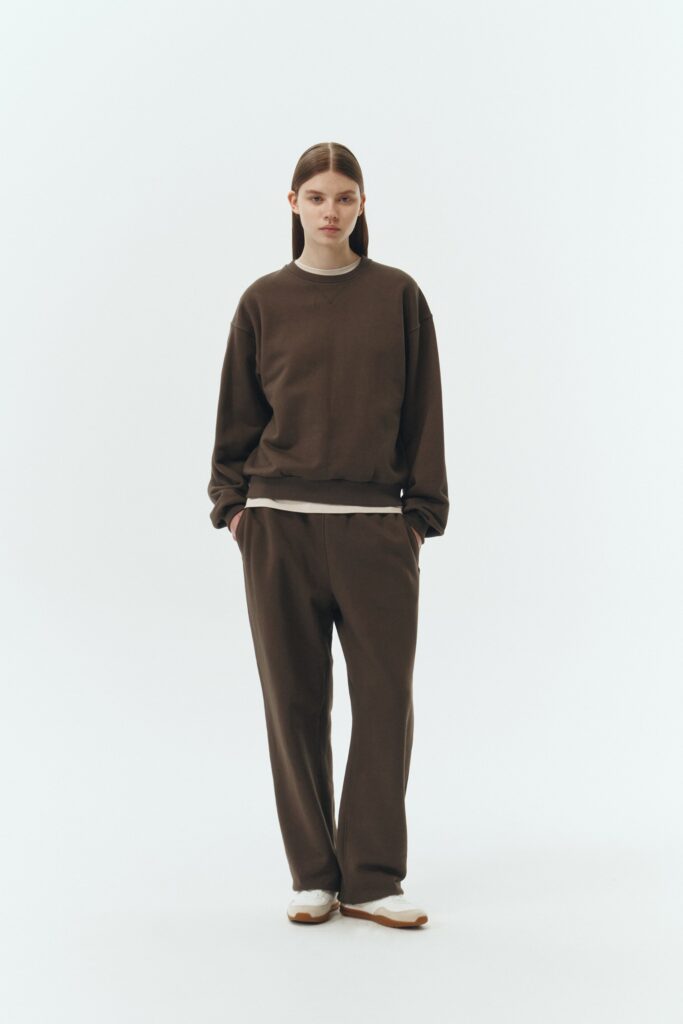 Willow Sweatpants in chocolate, soft French terry cotton with drawstring waistband, side pockets, and elastic cuffs, regular fit, part of a set