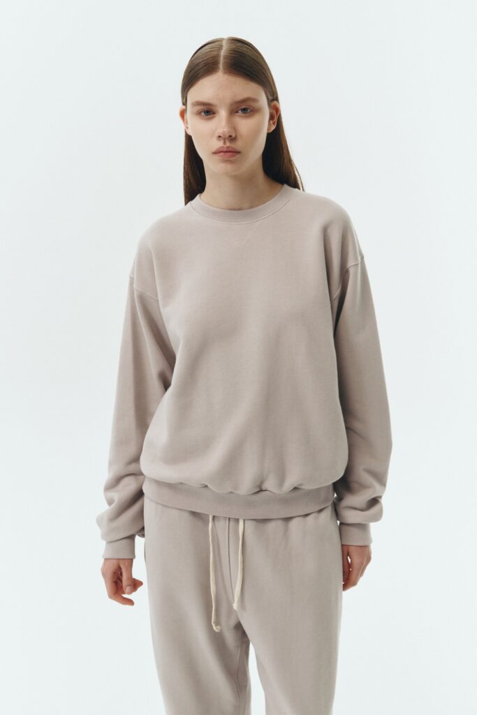 Willow Sweatshirt in peace gray, a soft cotton French terry pullover with a crew neck, V-stitch detail, ribbed trims, and a relaxed fit, designed for everyday comfort